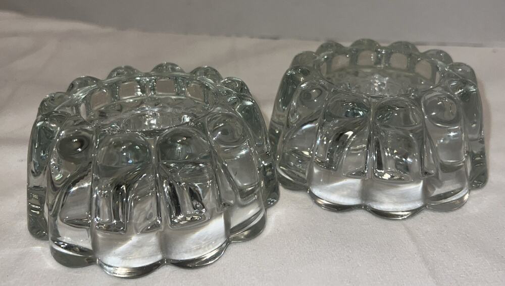 2 Vintage Glass Taper Candle Holders Bubble Design 4 inches MCM